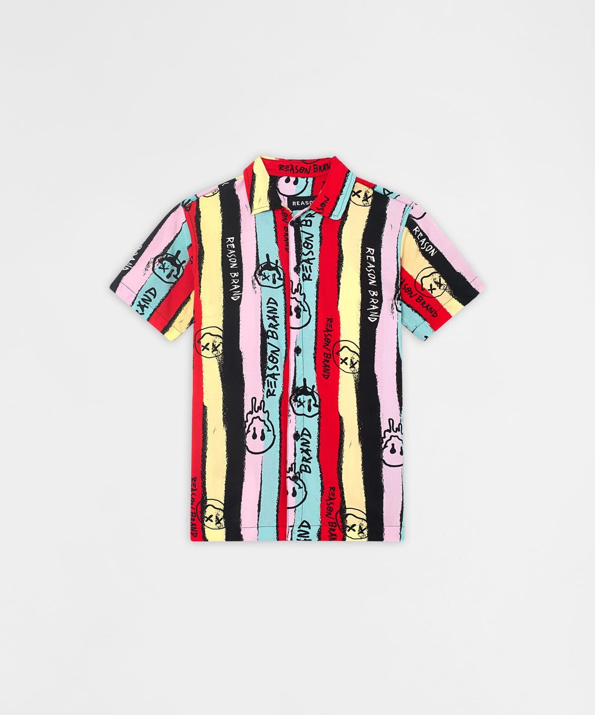 Graffiti Viscose Button-Down Short Sleeve Shirt - multicolor