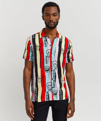 Graffiti Viscose Button-Down Short Sleeve Shirt - multicolor