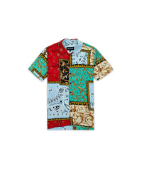 Baroque Patchwork Viscose Button-Down Short Sleeve Shirt - Multicolor