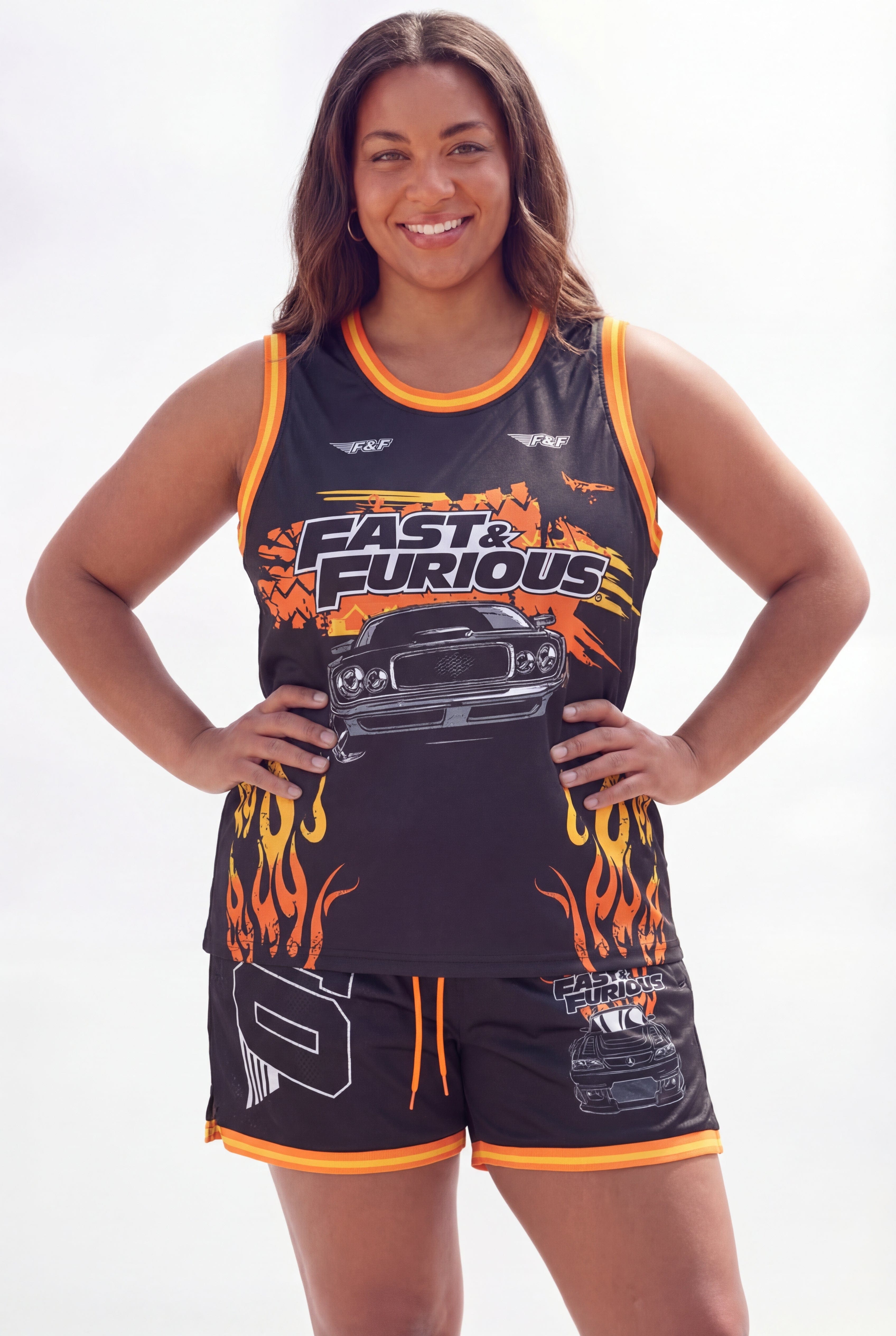 Fast & Furious Burnout Women's Plus Size Sleeveless Basketball Jersey - Black