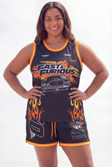 Fast & Furious Burnout Women's Plus Size Sleeveless Basketball Jersey - Black