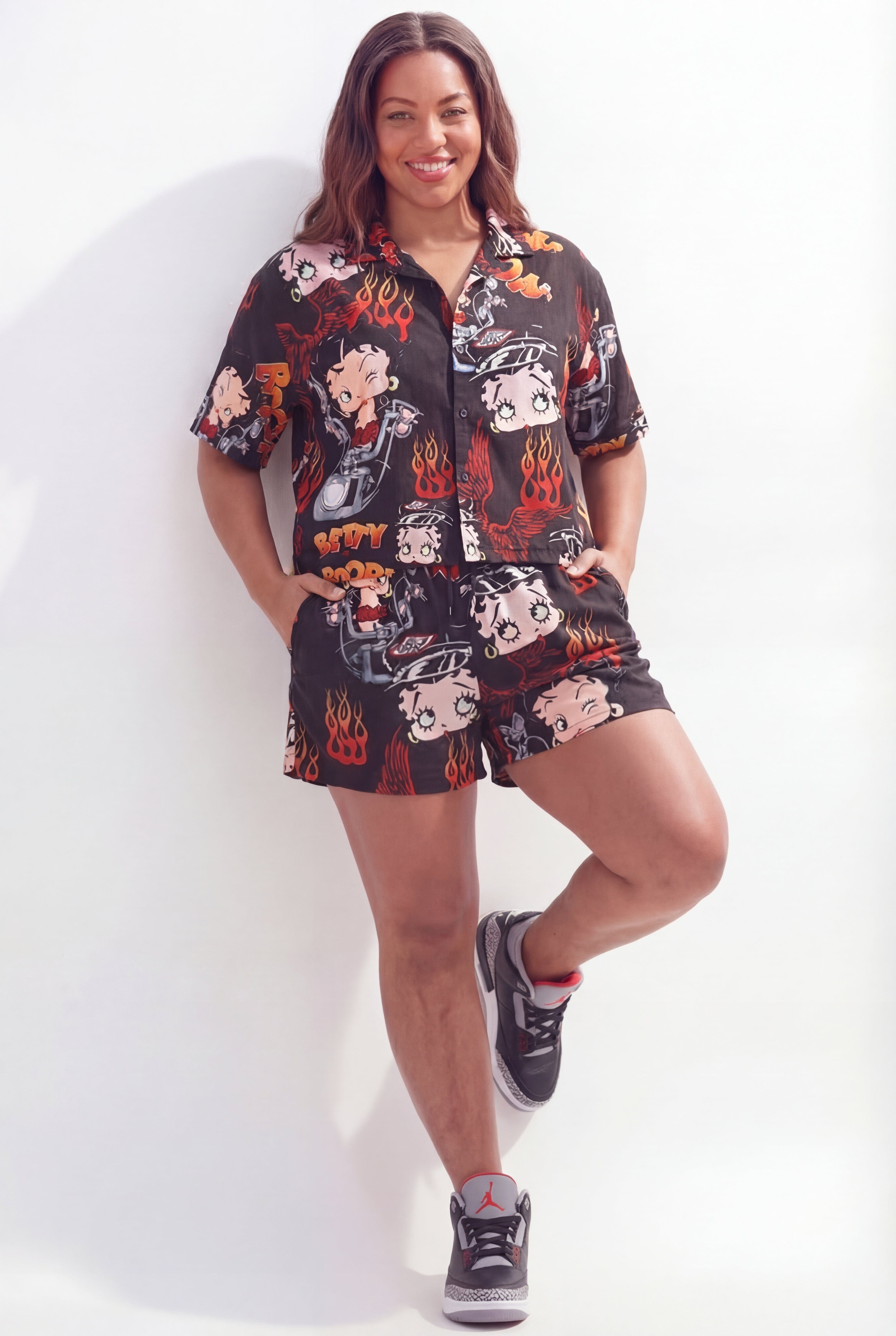 Betty Boop Road Rebel Women's Plus Size Short Sleeve Shirt - Black